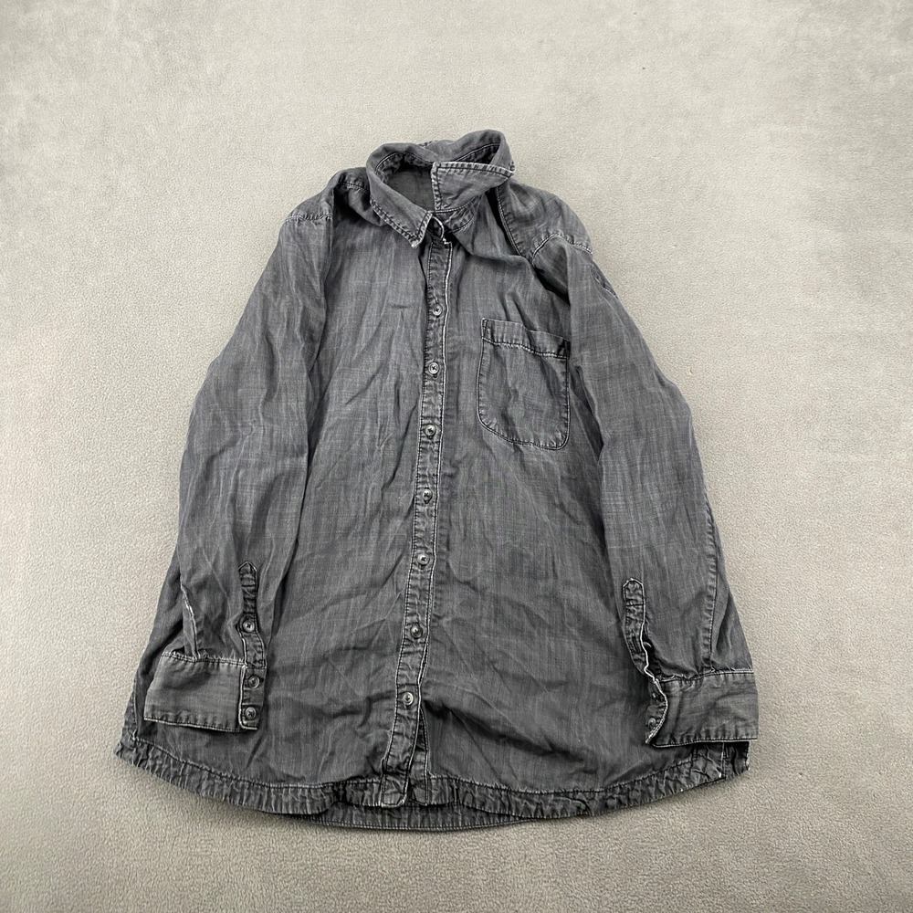 Chicos Gray Lyocell Button‎ Down Shirt Womens 2 US 12/14 Long Sleeve Pocket Top
